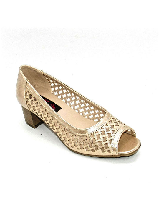 Women's Low Peep Toe Pumps LUC 891-316 Gold