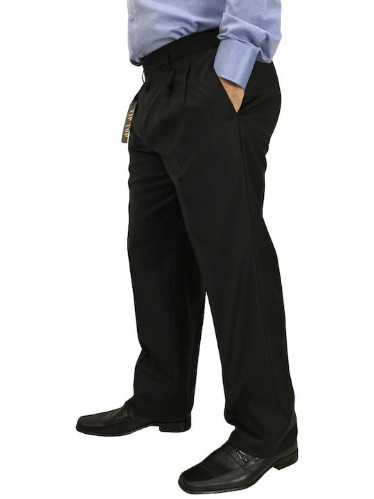 PANTALONI CU PLIURI NEGRU PL09770 TIPTOP TAILORS (PL09770-BLACK-)