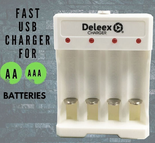 Deleex DX-0604U Зарядно 4 за батерии Ni-Cd/Ni-MH Размер AA/AAA в Бял цвят