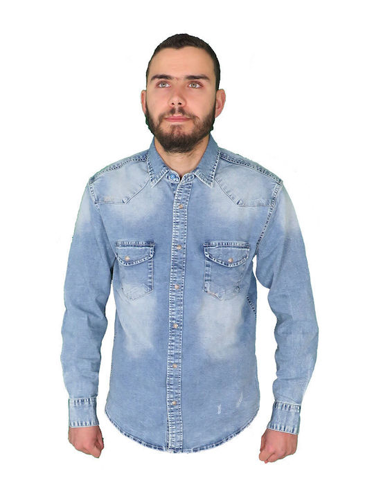 Private Bread Buttons BC0119 Men's Denim Blue Shirt Light