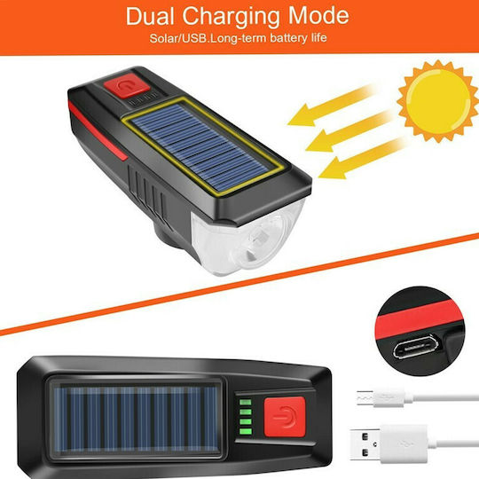 Factory LY-17 Rechargeable Front Bicycle Light Solar Waterproof 350 Lumens with Bell 120db