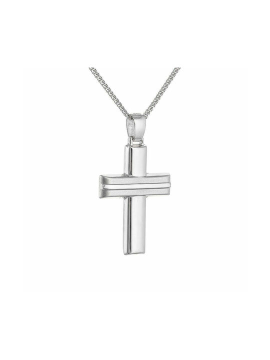 Double-Sided Cross with 45cm Chain Men's White Gold 14K KBS-20301W