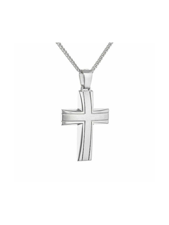 Double-Sided Cross with 45cm Chain Men's White Gold 14K KBS-20302W