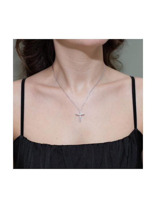 Christening Cross Val΄Oro with Chain for Girl White Gold K14 038336