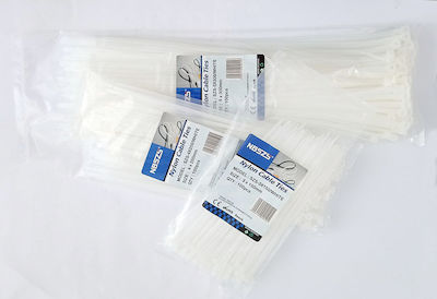 Pack of 100pcs White Plastic Cable Ties 200x3mm SZS-3X200/WHITE