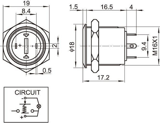 KAL Electronics AH16-D4 Превключвател Бутон с осветление Червен 1бр