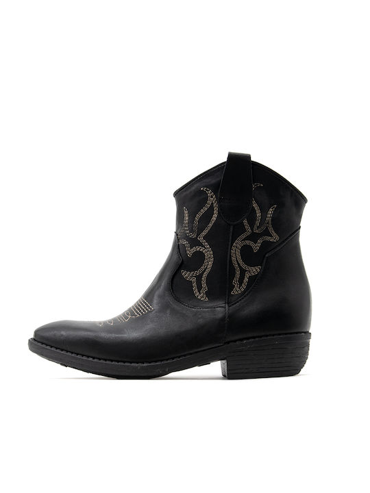 DIVINE FOLLIE LEATHER ANKLE BOOTS WOMEN DIVINE FOLLIE ΜΑΥΡΟ- ΜΠΕΖ (DVN-GAIA10-NERO-L)