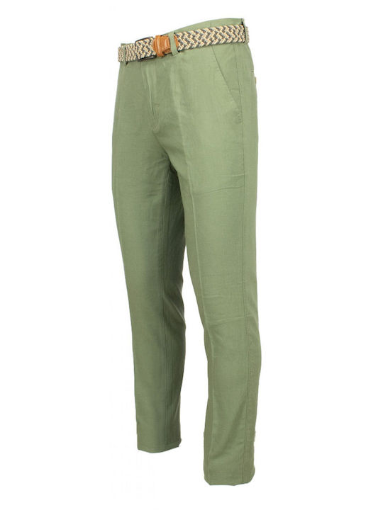 FREEMAN MEN'S CHINOS PANTS LINEN GREEN LUIS-9 GREEN