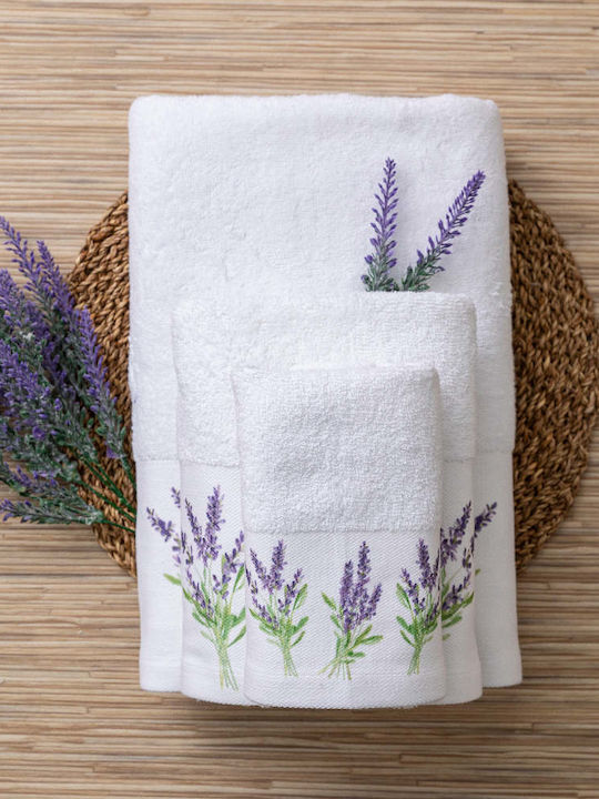 Borea 3pc Bath Towel Set Lavenders White