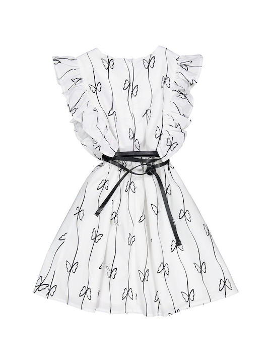 Kids dress with flowers white-black for girls (9-16 years old)