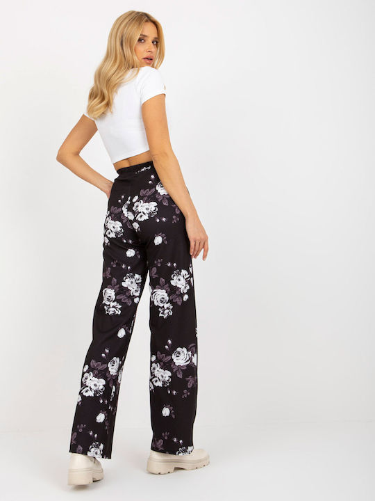 Lakerta Damen Hoch tailliert Baumwolle Hose Blumen Schwarz