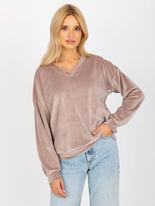 Rue Paris Damen Bluse Langärmelig Beige