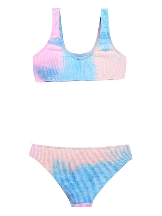 Children's Swimsuit Set Waffle Bikini Set Tie Dye Blue