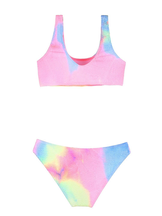 Children's Swimsuit Set Waffle Bikini Set Tie Dye Pink