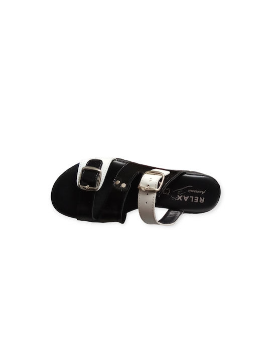 Relax Anatomic Leather Sandals Color Black With White Combination