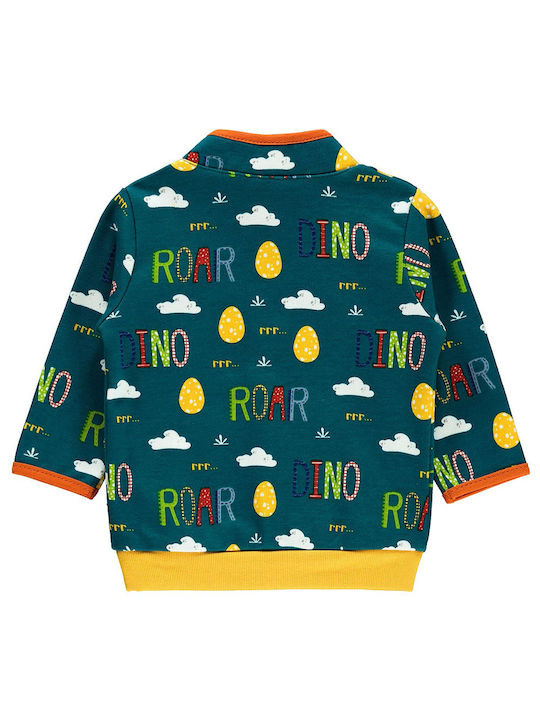 Baby t-shirt with zipper with dinosaur print green for boys (6-24 months)