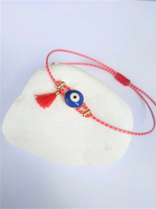 Handmade Martaki Bracelet with Blue Eye Design and Red Tassel