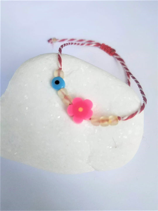 Handmade Martaki Bracelet with Pink Flower Design and Mataki