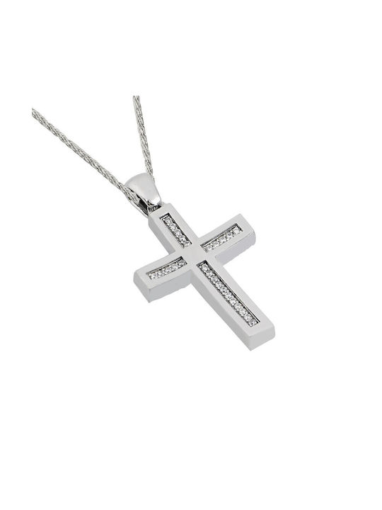 14K white gold cross with white cubic zirconia (ST001525) (The chain is not included in the price) T461Λ