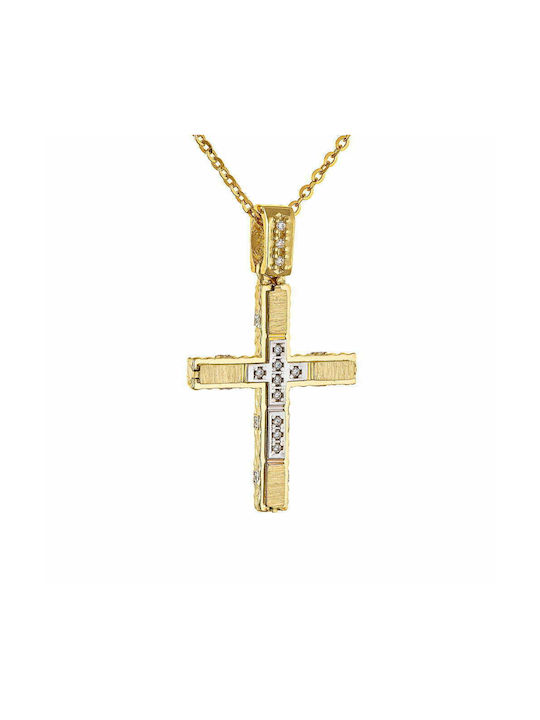 Cross With Chain 40cm Women's Cross with Chain 14K Gold Double Sided AFS-20360Y