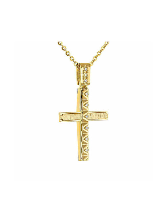 Cross With Chain 40cm Women's Cross with Chain 14K Gold Double Sided AFS-20359Y