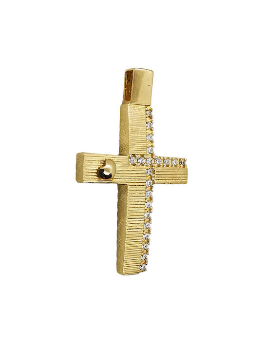 Gold double sided cross with stones K14 ST00057