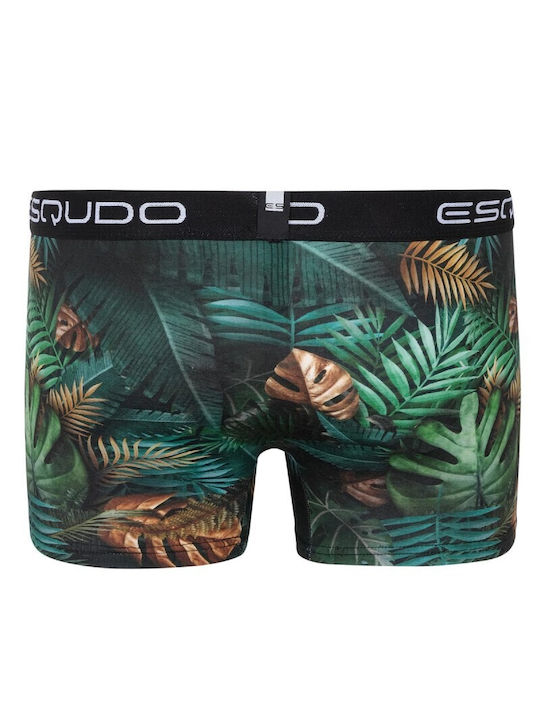 ESQUDO 0026 Boxeri pentru bărbați Negru cu design tropical