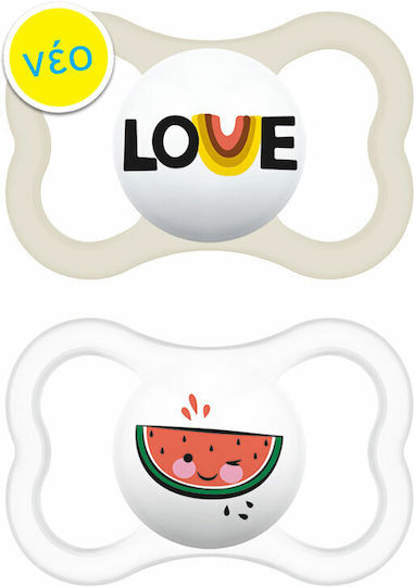 Mam Orthodontic Pacifiers Silicone Supreme Night Love/Watermelon Beige-White Night with Case for 6-16 months 2pcs