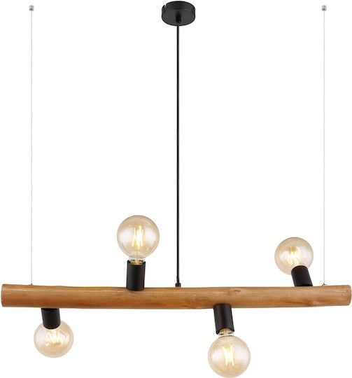 Globo Lighting Kira Pendant Light Brown Rail for 4 Bulbs E27 80x17x150cm