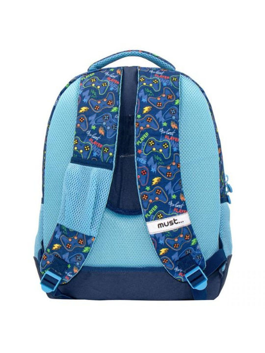 Must The Best Gamer with 3 Compartments School Bag Backpack Elementary, Elementary in Blue color