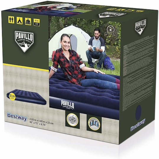 Bestway Inflatable Camping Air Mattress King Size with Integrated Pump Pavilo 203x183x22cm