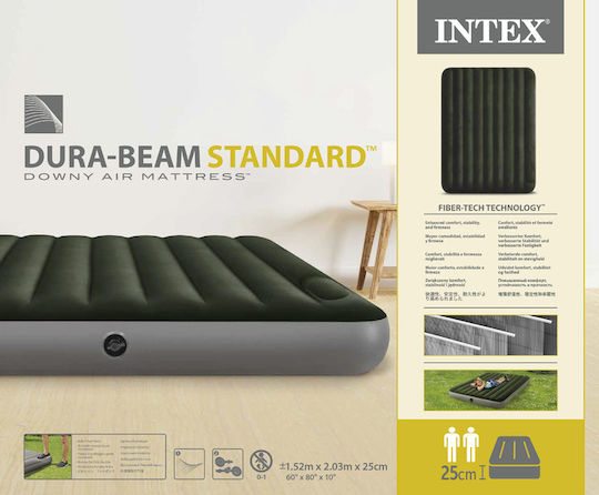 Intex Inflatable Double Air Mattress with Integrated Pump Downy 203x152x25cm Gray