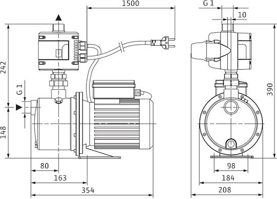 Wilo FWJ 204 Single Stage Single Phase Water Pressure Pump without Container 1.5hp