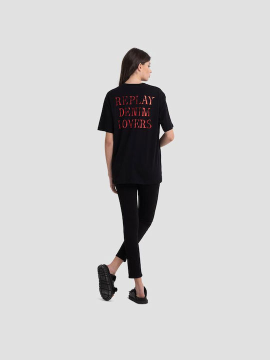 Replay Femeie Supradimensionat Tricou Monocrom Negru