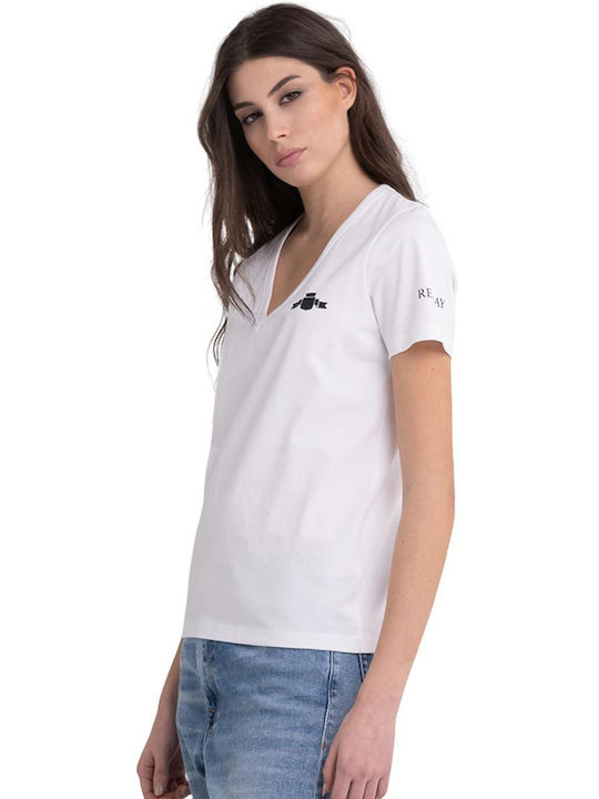 Replay Γυναικείο T-shirt Λευκό με Λαιμόκοψη V