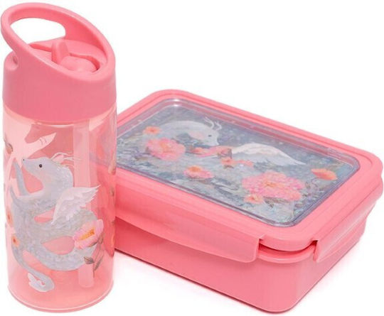 Petit Monkey Dragon Peony Kids Water Bottle Dragon Plastic with Straw Pink 380ml