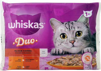 Whiskas Multipouch Duo Nasses Katzenfutter für Katze in Beutel mit Lamm und Kalb 4x85gr