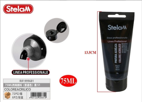 Stelan Stelam Linea Professionale Ακρυλικό Χρώμα Ζωγραφικής Μαύρο 75ml