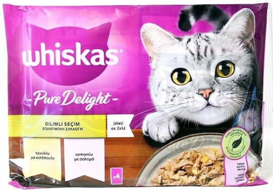 Whiskas Multipack Pure Delight Wet Food for Adult Cats in Pouches with Chicken and Salmon 4x85gr