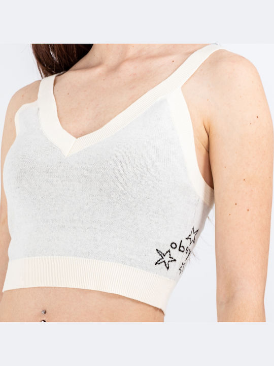 Stars Women's Summer Crop Top Cotton Sleeveless with V Neckline White