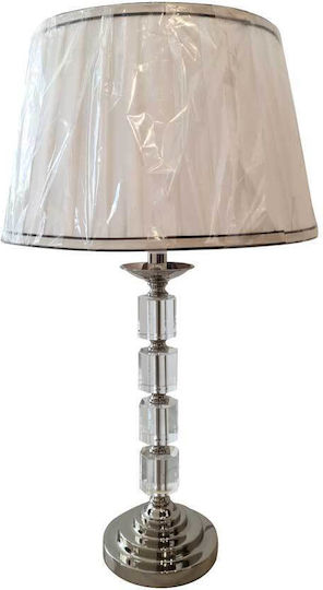 Crystal Table Lamp with White Shade and Silver Base