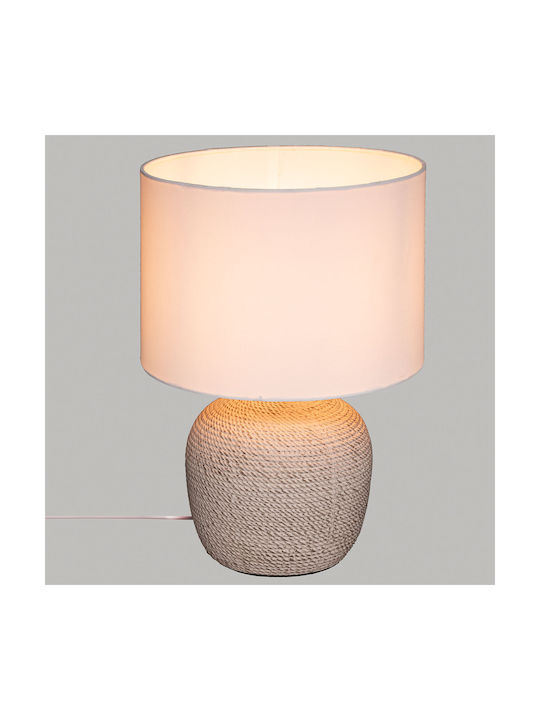 Atmosphera Davia Fabric Table Lamp for Socket E27 with White Shade and Beige Base 07.