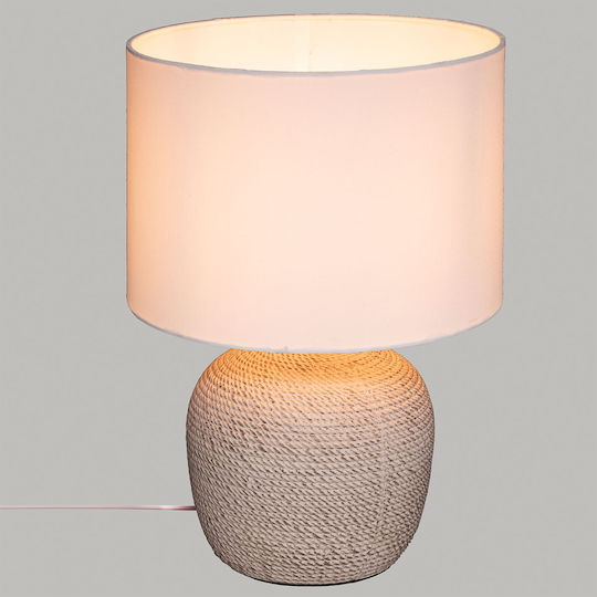 Atmosphera Davia Stoff Tischlampe für Fassung E27 mit Weiß Schirm und Beige Basis