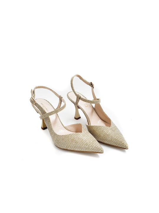 Beatris women's slingback pumps with thin heel in gold