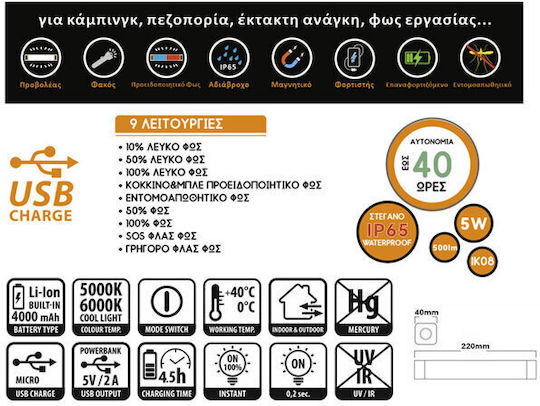 Adeleq Акумулаторен LED Фенер за Къмпинг