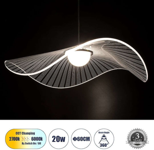GloboStar Acrylica Висящо Таванно Осветително Тяло Черно LED с Регулируемо Бяло Светлина 66x66x15см