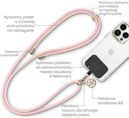 Guess Universal Adjustable Neck Strap Λουράκι Λαιμού για Κινητά Ροζ