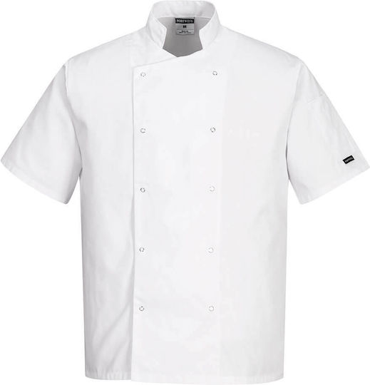 Portwest Chef Jacket Unisex White With Short Sleeve Cumbria