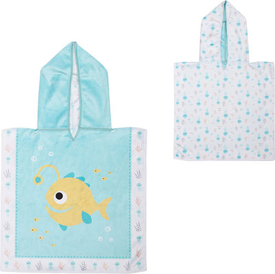 Flapjackkids Fish Poncho de plajă pentru copii Albastru deschis Cu două fețe 38 x 38cm.