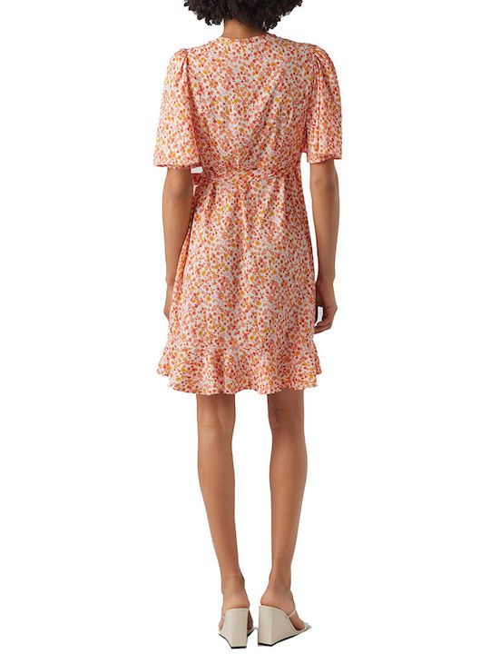 Vero Moda Sommer Mini Kleid Wickel mit Rüschen Orange